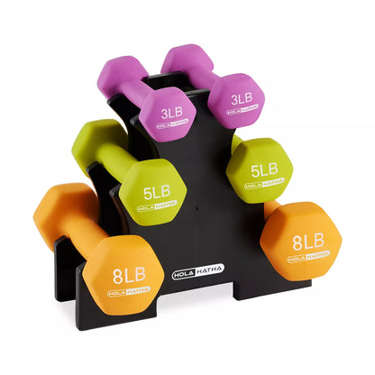 Holahatha Hex Dumbbell Set with Hand Weights and Storage Rack